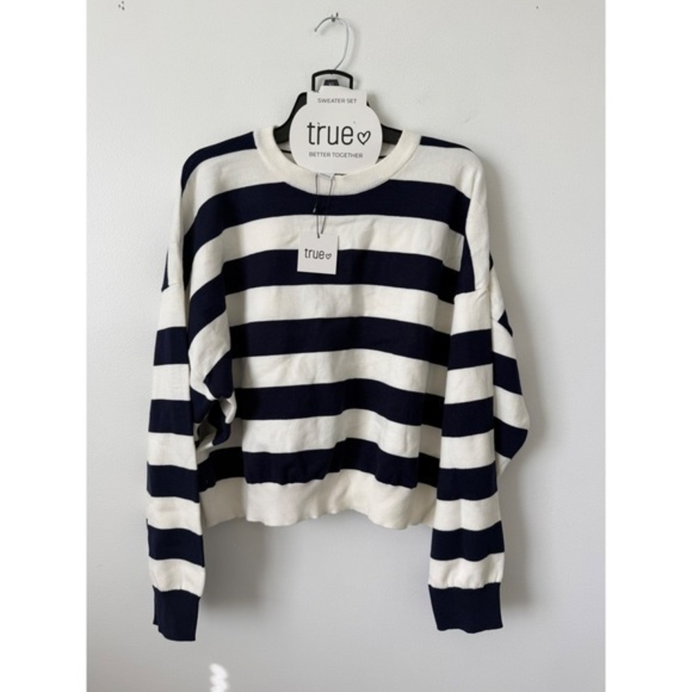 Women's True Sweater Set – Blue & White Stripe – Size Medium – NWT